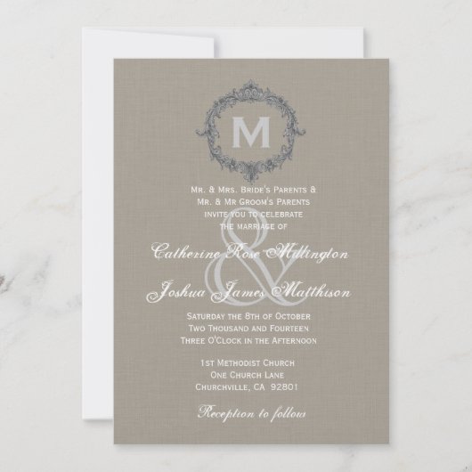 Monogram Lijst met pint en grijs bindpapier Kaart (Voorkant)