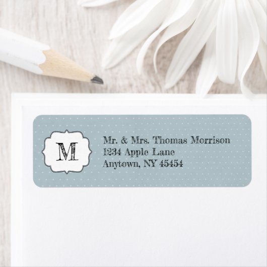 Monogram Lijst op Bleek Blauw en Polka Dot Etiket (Insitu)