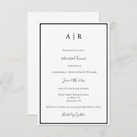 Monogram lijst repetities uit diners kaart (Voorkant / Achterkant)