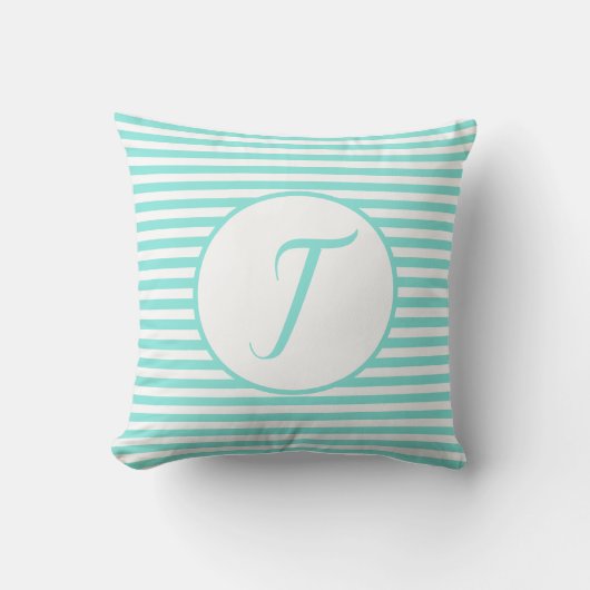 Monogram Lijst turquoise Letter Stripes Cushion Kussen (Voorkant)