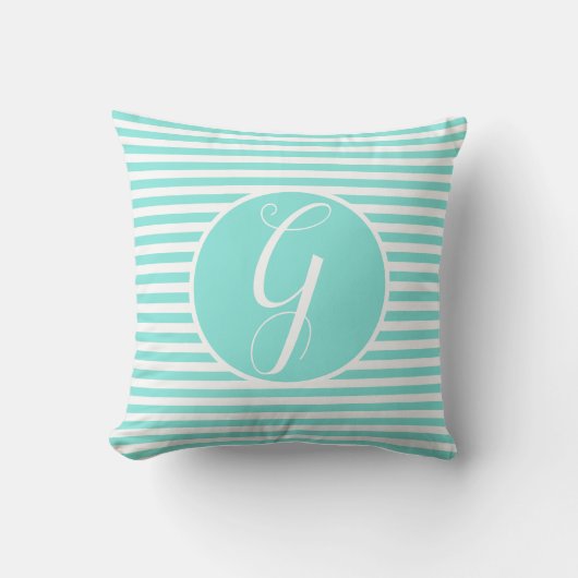 Monogram Lijst turquoise Letter Stripes Cushion Kussen (Voorkant)