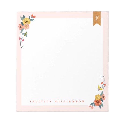 Monogram Lijst van wilde bloemen en honingbijen Notitieblok (Voorkant)