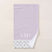 Monogram lila en grijs Trellis | bewerkbare kleure Bad Handdoek (Handdoek)