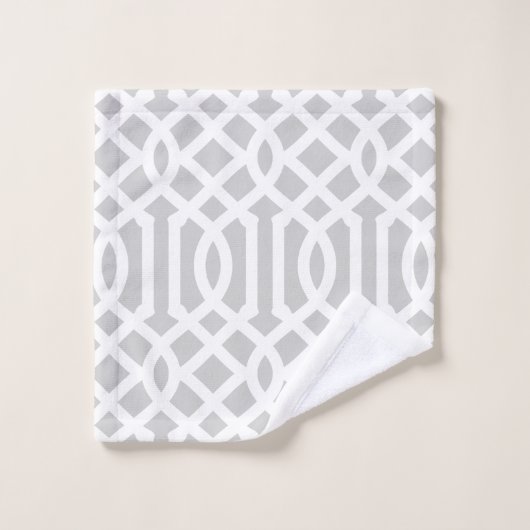Monogram lila en grijs Trellis | bewerkbare kleure Bad Handdoek (Wasdoekje)