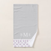 Monogram lila en grijs Trellis | bewerkbare kleure Bad Handdoek (Handdoek)