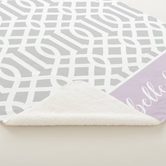 Monogram lila en grijs Trellis | bewerkbare kleure Sherpa Deken (3/4)