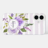 Monogram lila Floral en Stripes Case-Mate iPhone Case (Achterkant (horizontaal))