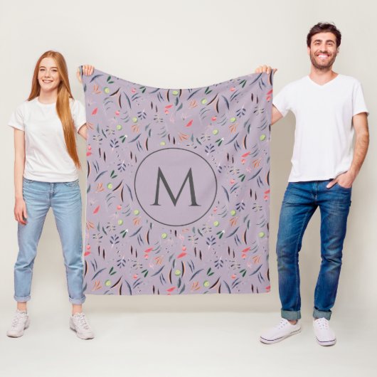 MONOGRAM Lila Floral Fleece Deken (In situ)