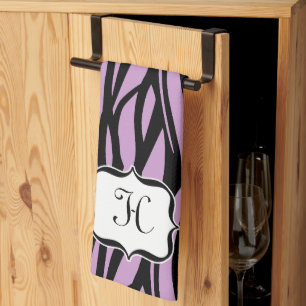Monogram Lila Paars Zebra Print Kitchen Towel Theedoek