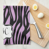 Monogram Lila Paarse Zebra Print Keukenhanddoek (Quarter Fold)