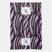 Monogram Lila Paarse Zebra Print Keukenhanddoek (Verticaal)