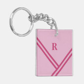 Monogram lila roze stripes trendkleuren sleutelhanger (Voorkant Links)