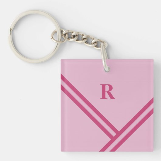 Monogram lila roze stripes trendkleuren sleutelhanger (Voorkant)