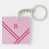 Monogram lila roze stripes trendkleuren sleutelhanger (Achterkant)