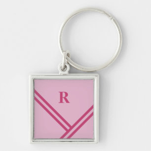 Monogram lila roze stripes trendkleuren sleutelhanger