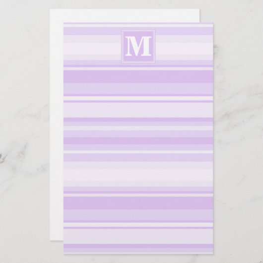 Monogram lila strepen briefpapier (Voorkant / Achterkant)