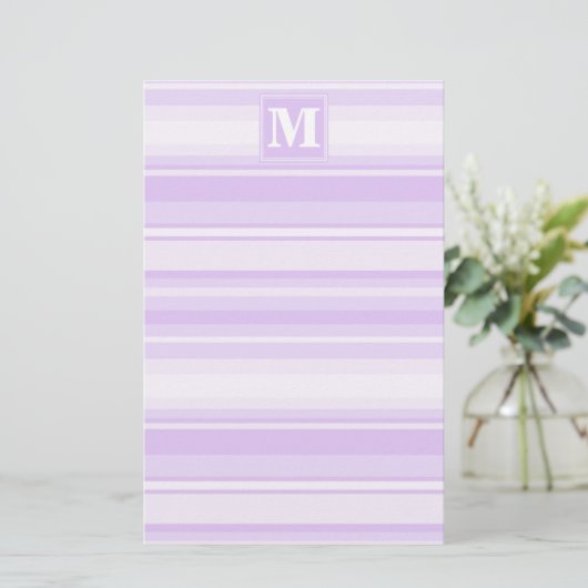 Monogram lila strepen briefpapier (Staand voorkant)
