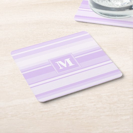 Monogram lila strepen kartonnen onderzetters (Schuin)