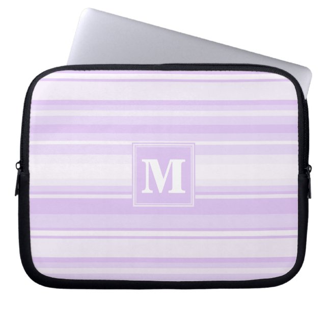 Monogram lila strepen laptop sleeve (Voorkant)