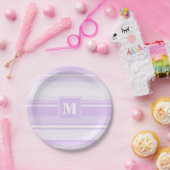 Monogram lila strepen papieren bordje (Feest)