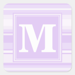 Monogram lila strepen vierkante sticker