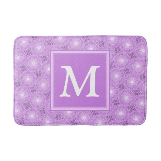 Monogram lilac purple circles pattern badmat (Voorkant)