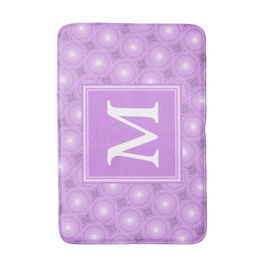 Monogram lilac purple circles pattern badmat (Voorkant Verticaal)
