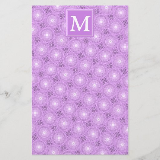 Monogram lilac purple circles pattern briefpapier (Voorkant)