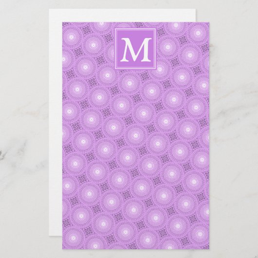 Monogram lilac purple circles pattern briefpapier (Voorkant / Achterkant)