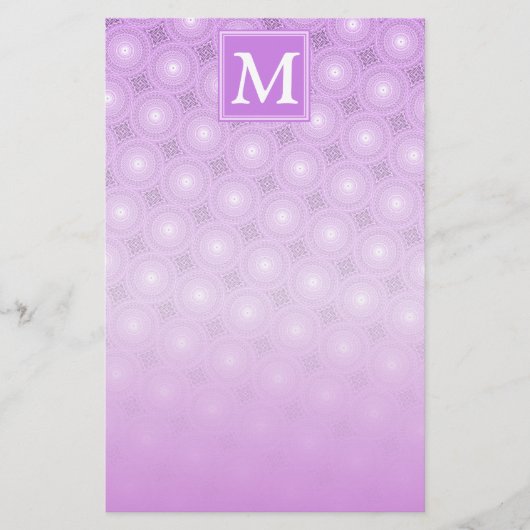 Monogram lilac purple circles pattern briefpapier (Voorkant)