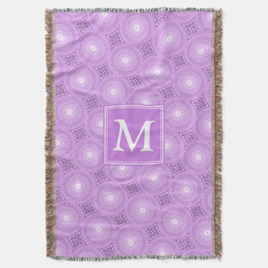 Monogram lilac purple circles pattern deken (Voorkant Verticaal)