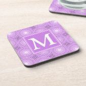 Monogram lilac purple circles pattern drankjes onderzetter (Linkerzijde)