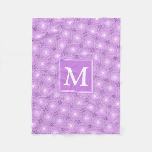 Monogram lilac purple circles pattern fleece deken (Voorkant)
