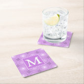 Monogram lilac purple circles pattern kartonnen onderzetters (Insitu)