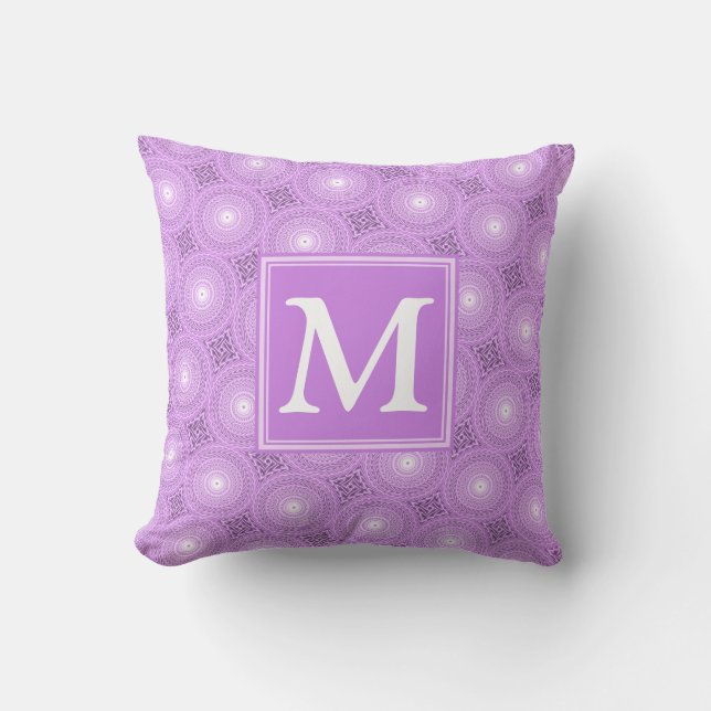 Monogram lilac purple circles pattern kussen (Voorkant)