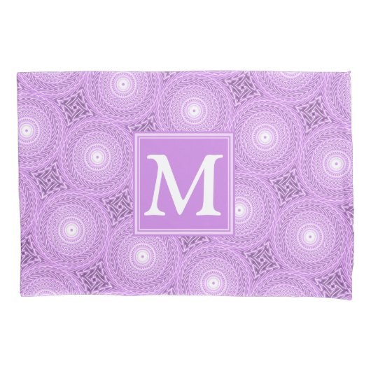 Monogram lilac purple circles pattern kussensloop (Voorkant)
