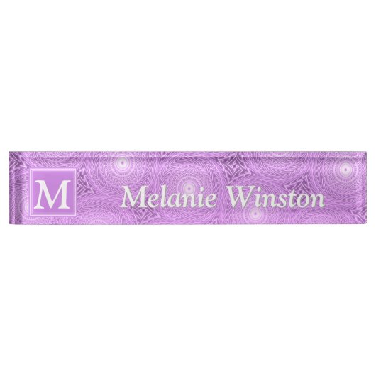 Monogram lilac purple circles pattern naambordje (Voorkant)