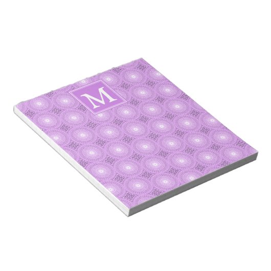Monogram lilac purple circles pattern notitieblok (Schuin)