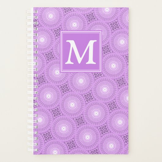 Monogram lilac purple circles pattern planner (Voorkant)