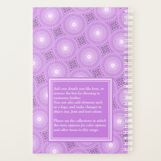 Monogram lilac purple circles pattern planner (Achterkant)