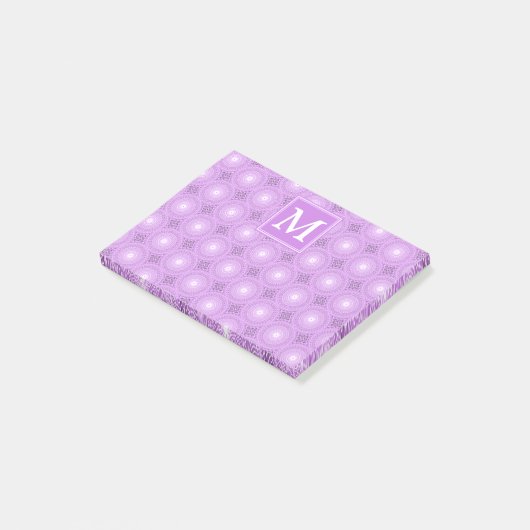 Monogram lilac purple circles pattern post-it® notes (Schuin)