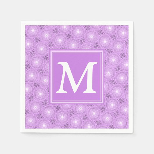 Monogram lilac purple circles pattern servetten (Voorkant)