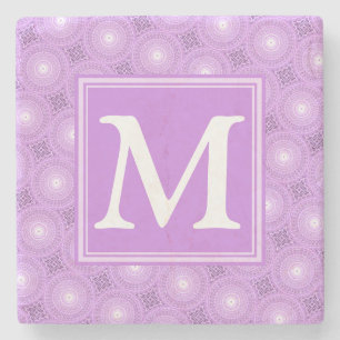 Monogram lilac purple circles pattern stenen onderzetter
