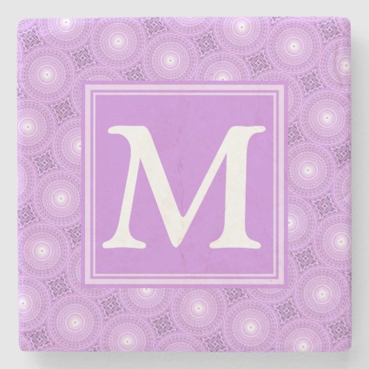 Monogram lilac purple circles pattern stenen onderzetter (Voorkant)