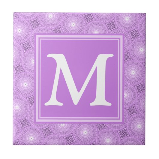 Monogram lilac purple circles pattern tegeltje (Voorkant)