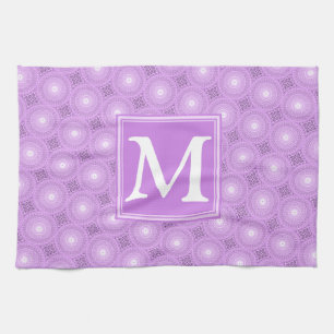 Monogram lilac purple circles pattern theedoek