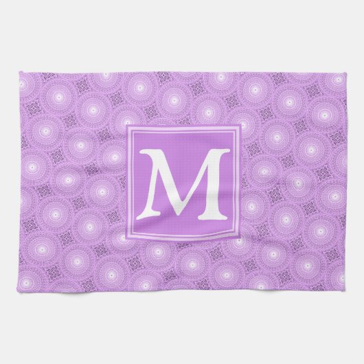 Monogram lilac purple circles pattern theedoek (Horizontaal)