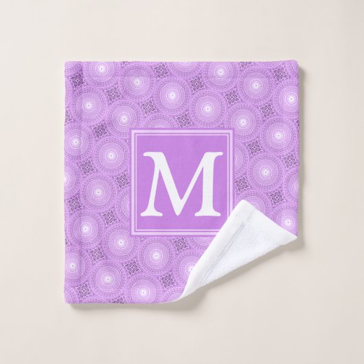 Monogram lilac purple circles pattern washandje (Wasdoekje)
