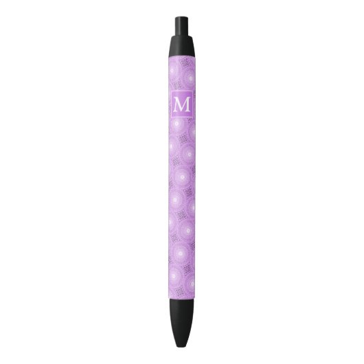 Monogram lilac purple circles pattern zwarte inkt pen (Voorkant Verticaal)