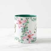 Monogram Lily Flower Pattern Coffee Mok (Midden)